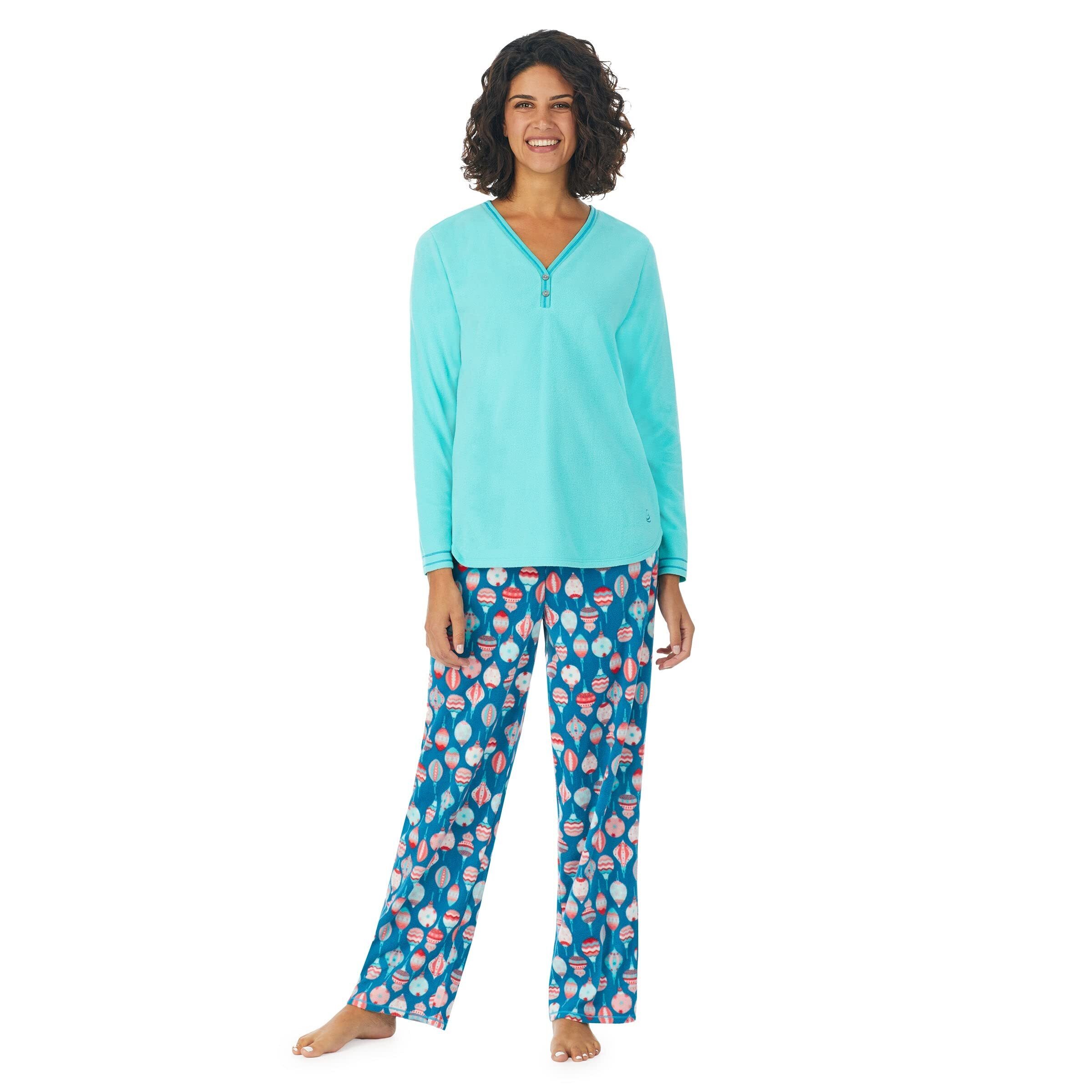 Cuddl Duds Women's 2-Pc. Fleece Long-Sleeve Pajamas Set Teal Print L Nwt